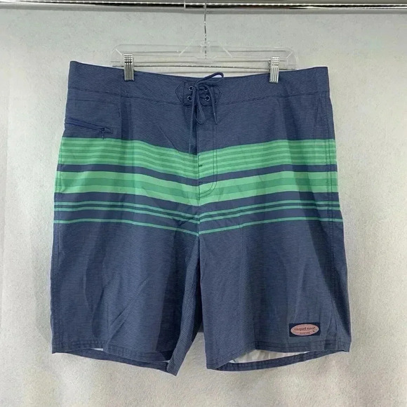 Vineyard Vines Men's Performance Board Shorts Size 38 Blue And Green Stripe - Picture 2 of 7